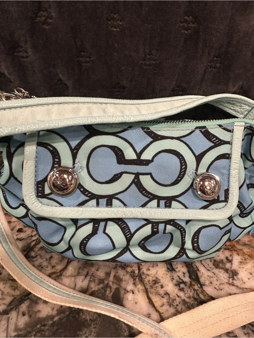 Coach Y2K Light-Blue and Black Poppy 3D Op Art Groovy Shoulder Bag